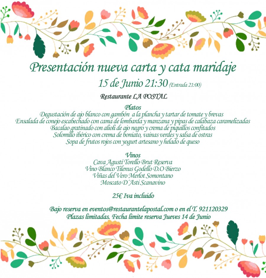 Presentación nueva carta y cata maridaje